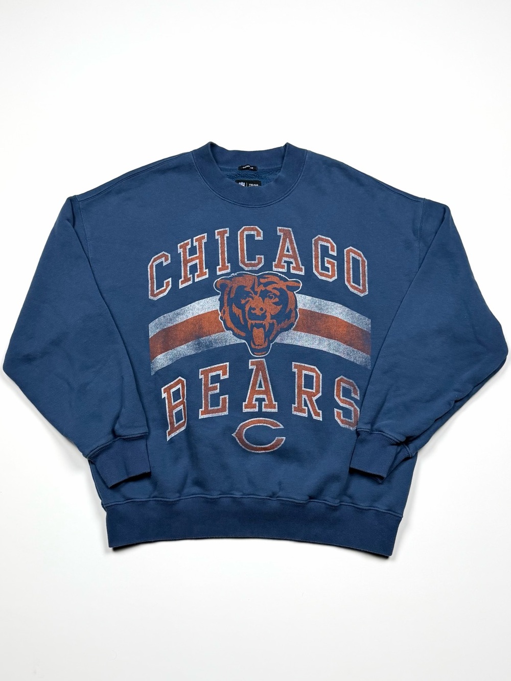 Chicago Bears NFL Oversized Crewneck Sweatshirt Blue XS Distressed Graphic
